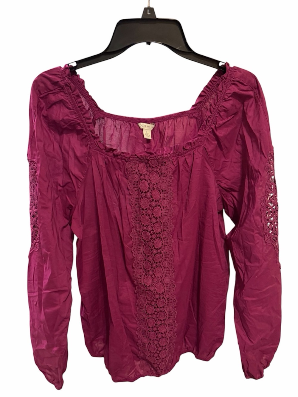 Cato Magenta Crochet-Trim Peasant Blouse